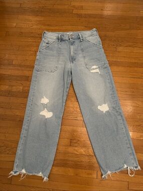 MOTHER Cropped Light Blue Distressed Jeans- size 30